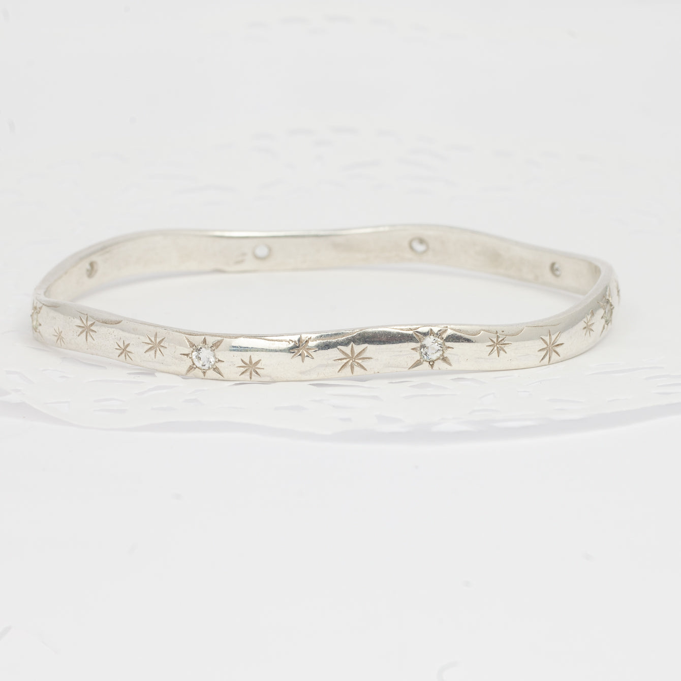 Moonstone Bangle With Engraved Stars 