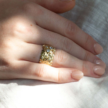 Laurel Leaf Gold And Diamond Wide Ring