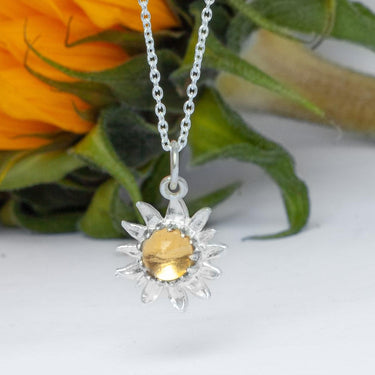 Sunny Silver Sunflower Pendant With Citrine