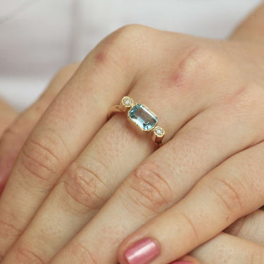 three stone aquamarine engagement ring for women