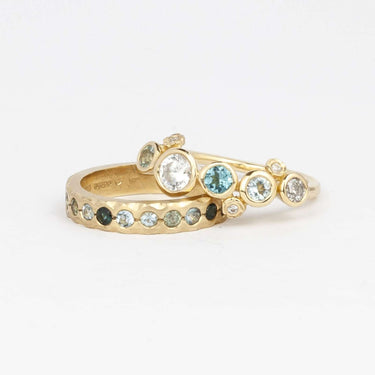 Diamond Sapphire & Blue Tourmaline Asymmetric Cluster Ring