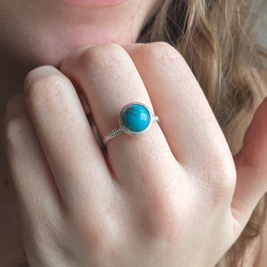 Granular Silver And Turquoise Ring
