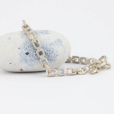  Silver Chain Link stone Bracelet