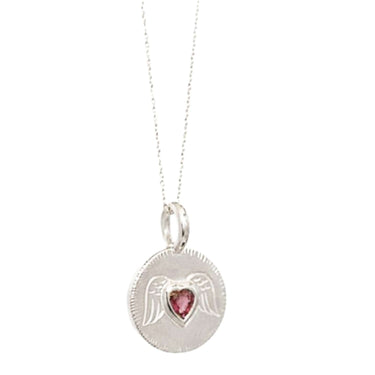 Silver Guardian Angel Necklace With Ruby