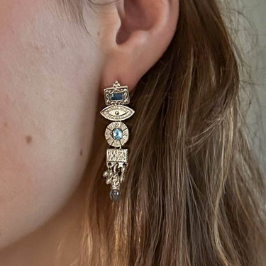 Talisman silver drop earrings with blue topaz 