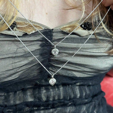 White topaz Bezel Heart Pendant Necklace