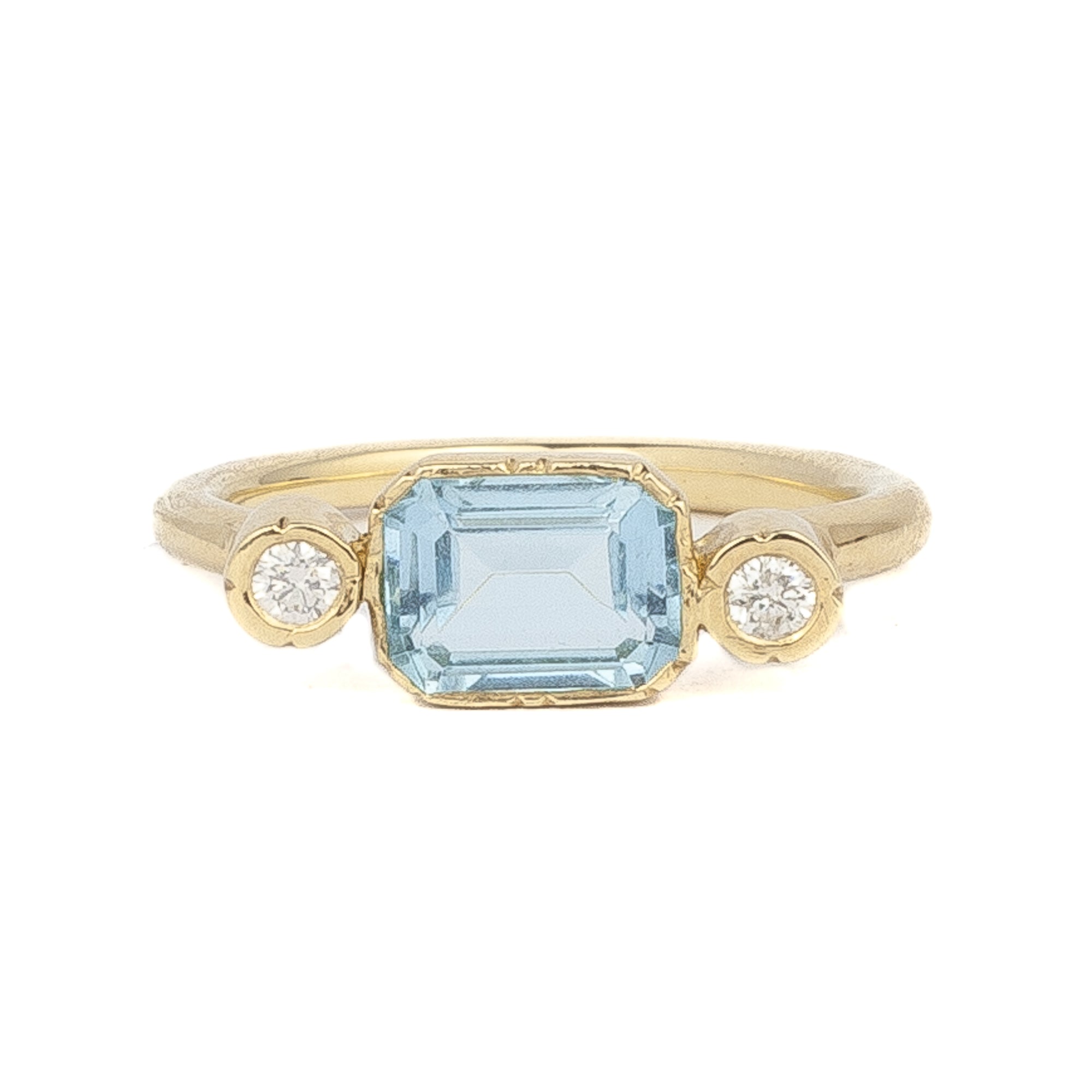 Aquamarine Diamond Three Stone Ring
