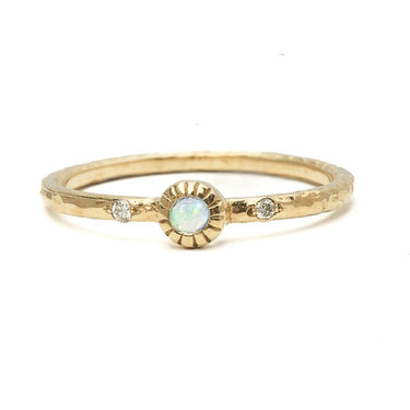Dainty Gold Opal Ring With Diamonds