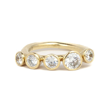 Diamond Five Stone Wave Ring In Yellow Gold 