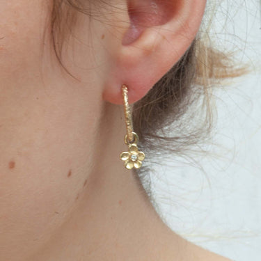 Solid gold Hoop Earrings with flower charms