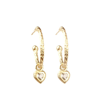 Gold Heart Hoop Earrings With White Topaz
