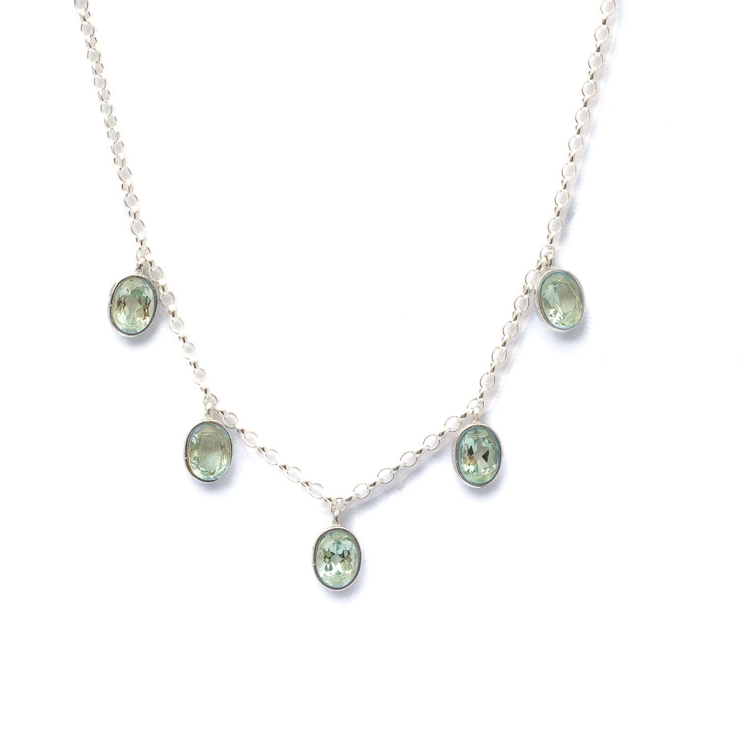 Green Amethyst Sterling Silver Drop Necklace