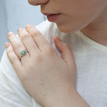 Forest Green Tourmaline Diamond Ring