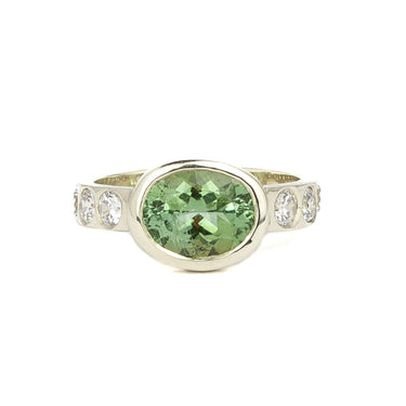 Forest Green Tourmaline Diamond Ring White gold 