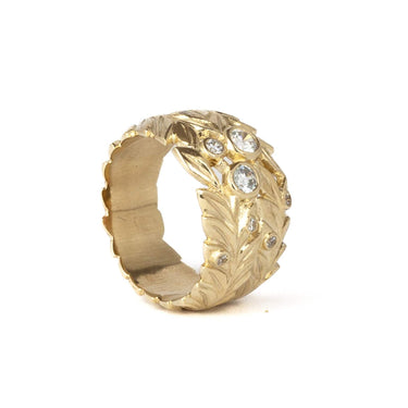 Laurel Leaf Gold And Diamond Wide Ring