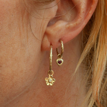 Gold Ruby Heart Hoop Earrings