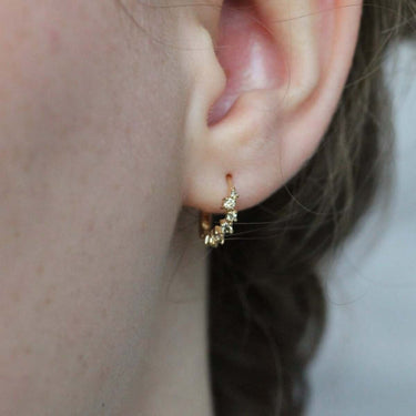 14k Gold Diamond Huggies, Small Diamond Hoop Earrings,