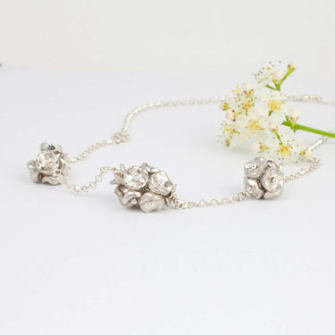 blossom flower silver cluster necklace