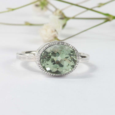 Green Amethyst Ring Sterling Silver