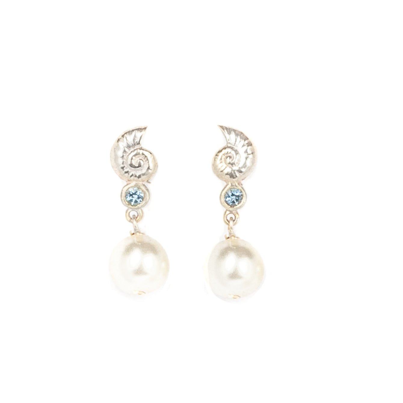 Aquamarine And Pearl Drop Earrings