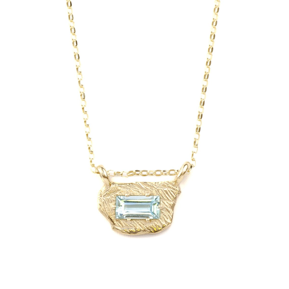 Solid Gold Blue Topaz Baguette Necklace for women