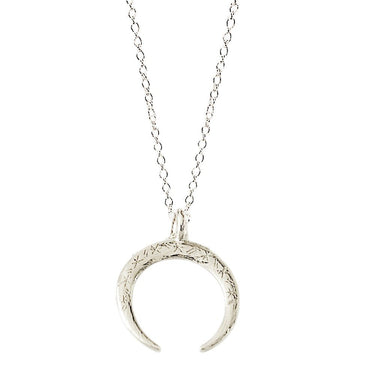 crescent moon silver horn necklace 
