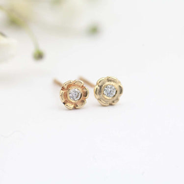 Solid Gold And Diamond Daisy Stud Earrings 9ct gold