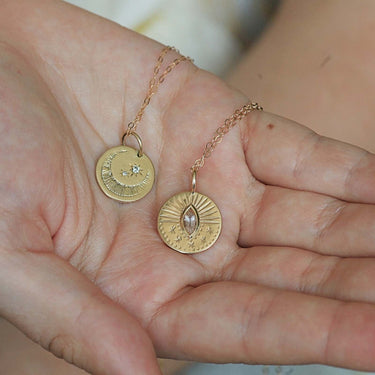 Diamond Moon and star necklace in yellow gold by Amulette Jewellery