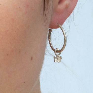 Silver Flower Charm Hoop Earrings 