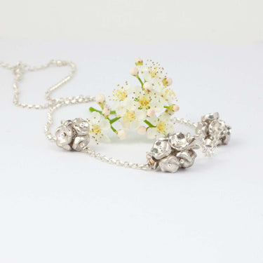 blossom flower silver cluster necklace