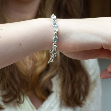 Silver Chain Link bracelet Blue Topaz Stones