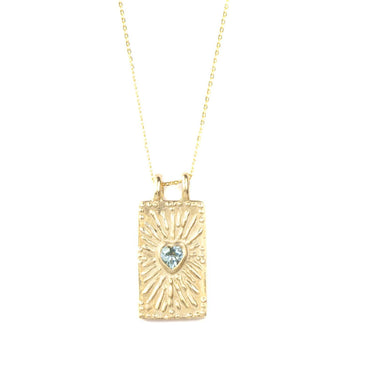 Gold Talisman Heart Necklace With Aquamarine 
