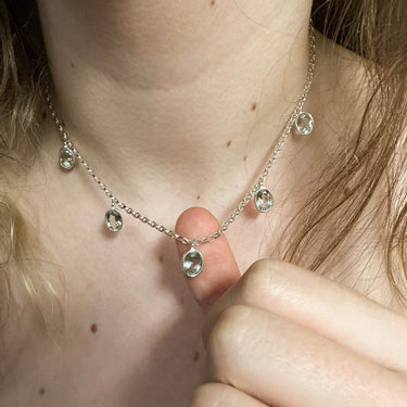 Sage green amethyst silver drop necklace