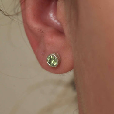 green amethyst silver stud earrings