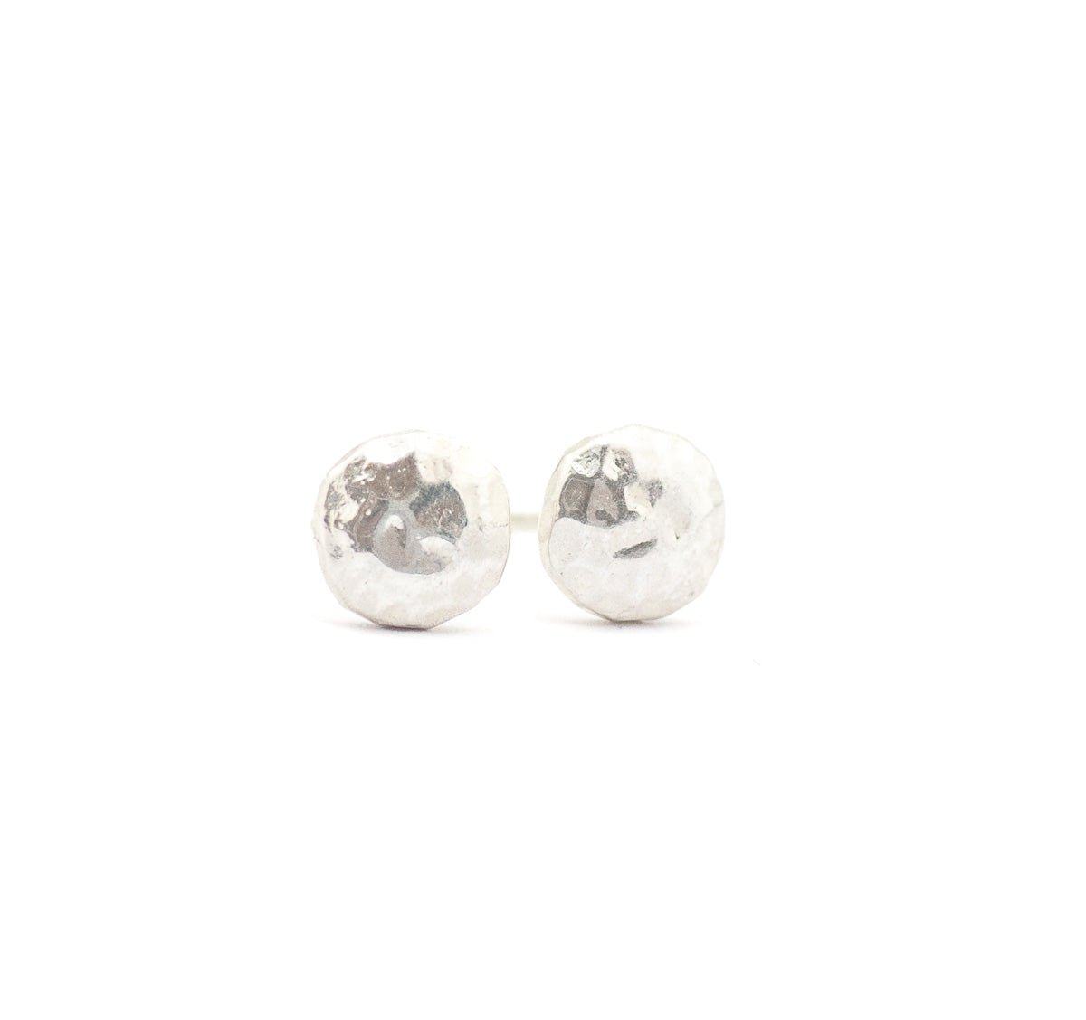Sterling Silver Hammered Round Stud Earrings