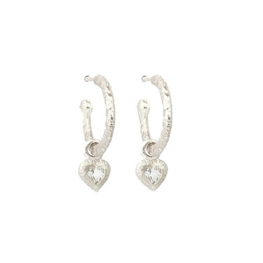 Heart charm hoop earrings sterling silver