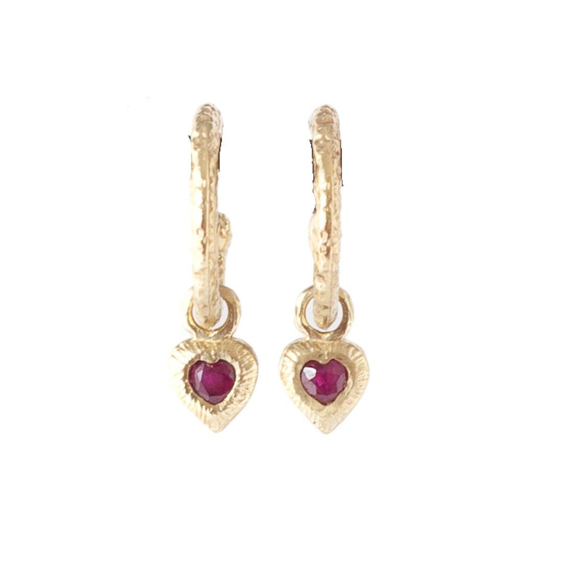 heart ruby hoop earrings