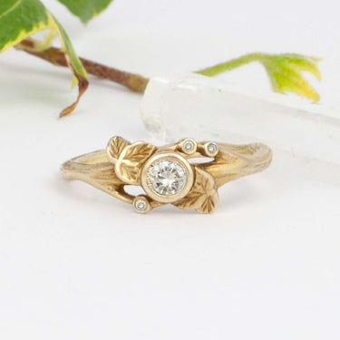 Gold Leaf Ring With Diamonds 