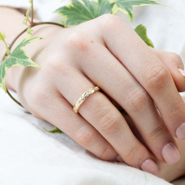 leaf wedding rings with engraved leaves