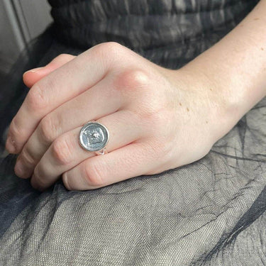 Bear silver signet ring 