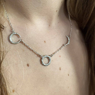 Real Silver Moon Necklace With Crescent, full and half moons 