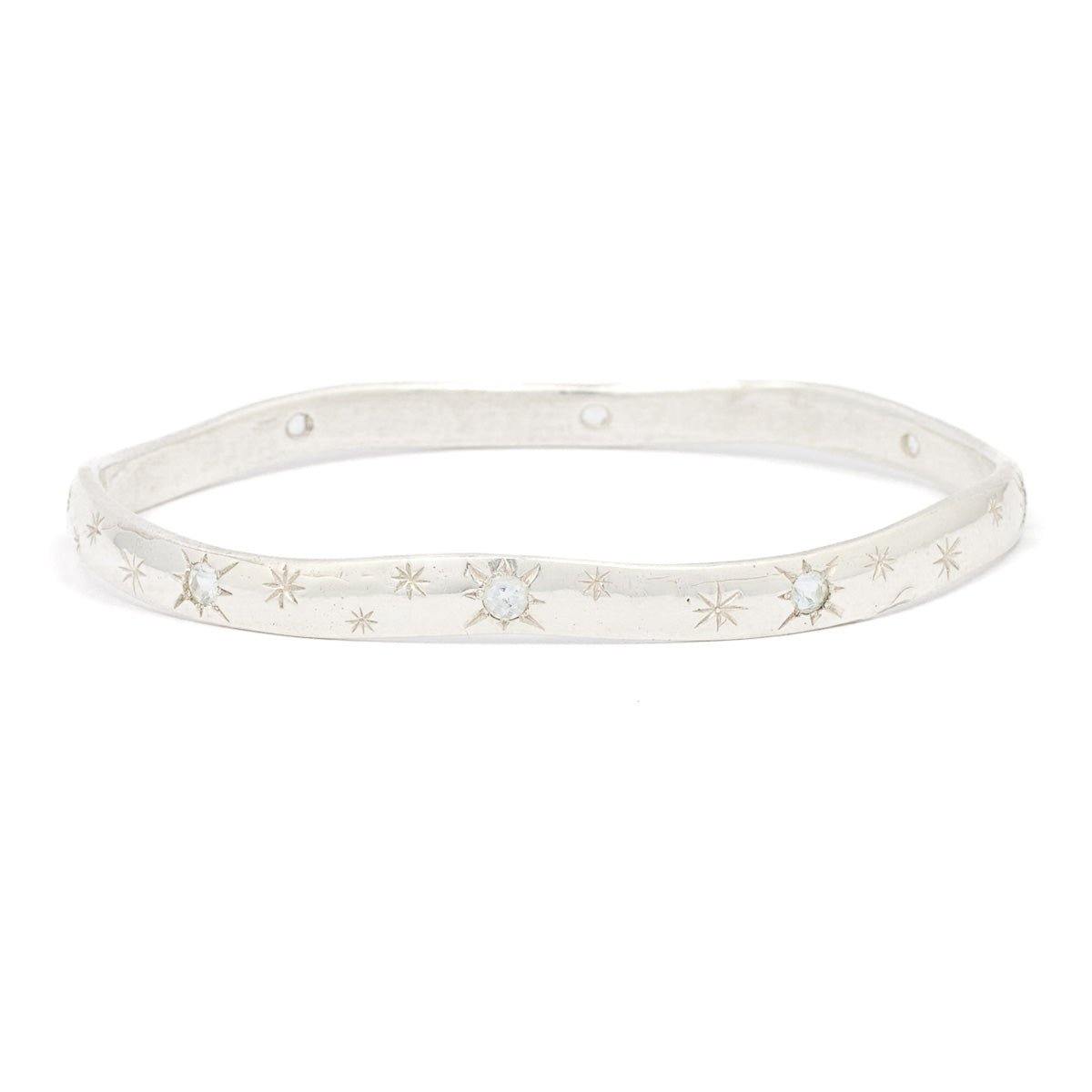 Moonstone Silver Bangle With Stars