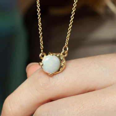 Gold opal moon necklace