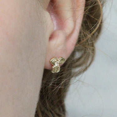 pansy flower gold earrings