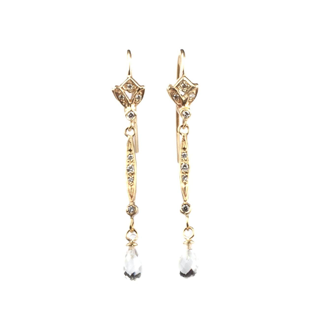 Raindrop Diamond Dangling Earrings -  9ct Gold