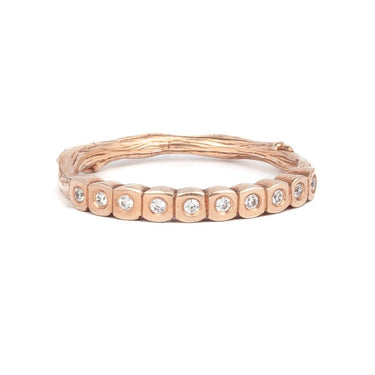 18ct gold rose gold twig ring with diamonds