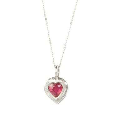 Silver Ruby Heart Love Necklace / Sterling Silver
