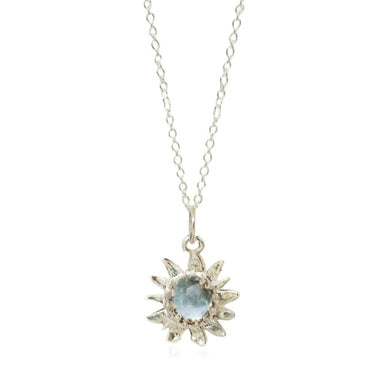 Silver Sunflower Pendant With Blue Topaz 