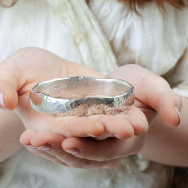 Solid Silver Hammered Chunky Wide Bangle