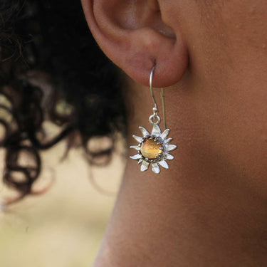 Sterling Silver Sunflower Earrings With Citrine